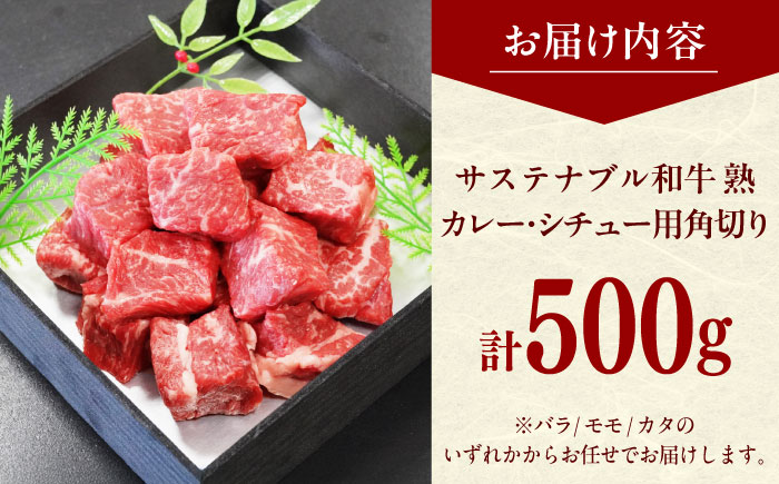 サステナブル和牛 熟 角切り カレー・シチュー用（モモ/カタ/バラ） 500g  | 牛肉 和牛 熟成 角切り カレー 島根県雲南市/株式会社熟豊ファーム [AIAT017]