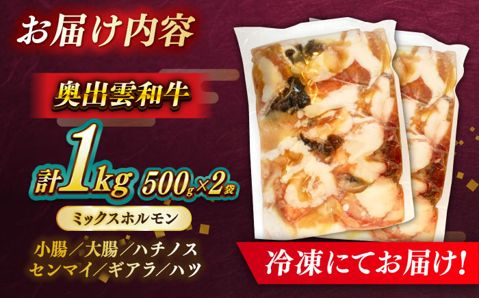 【奥出雲和牛100％】和牛日本一のミックスホルモン 500g×2袋 冷凍 黒毛和牛 ブランド牛 もつ鍋 焼肉 アウトドア 人気 おすすめ 島根県雲南市/島根県農業協同組合　雲南地区本部 畜産加工所 [AIBQ009]