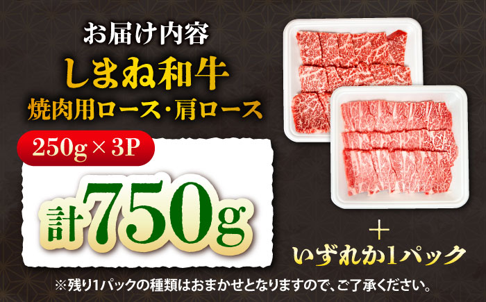 【焼肉の定番！】しまね和牛焼肉用ロース/肩ロース750g(各250g×1P＋おまかせ1P) 和牛 牛肉 国産 焼肉 ロース肉 島根県雲南市/株式会社O.R.C [AIEF012]