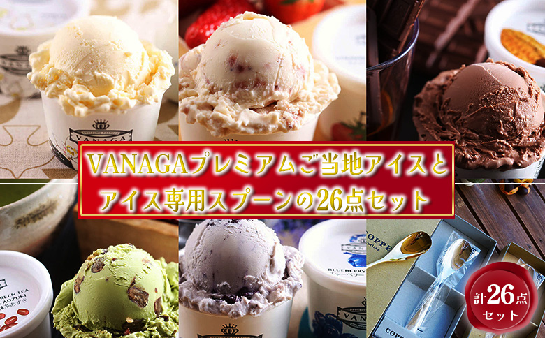VANAGAプレミアムご当地アイス24個とアイス専用スプーン（ゴールド1本・シルバー1本）の26点セット | アイスクリーム アイス 濃厚 バニラ デザート 島根県雲南市/やまざと.com[AICN003]