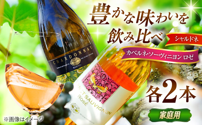 【家庭用】飲み比べセット カベルネロゼ×シャルドネ 750ml×各2本 計4本 ワイン お酒 ぶどう 島根県雲南市/有限会社奥出雲葡萄園 [AICS089]