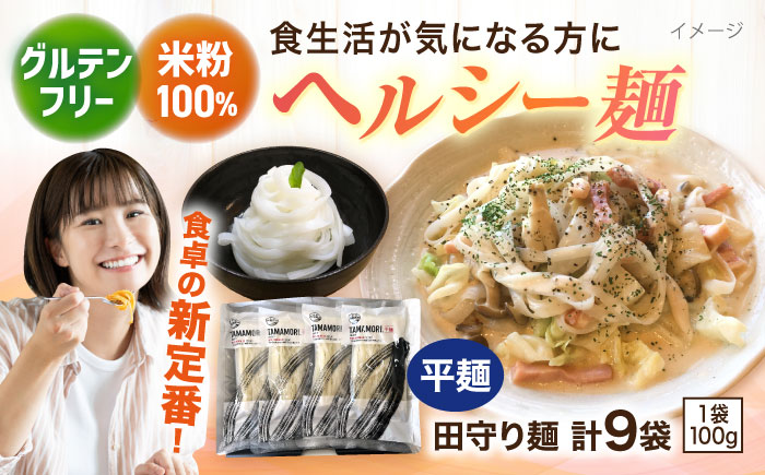 グルテンフリー米粉100%麺 田守り麺（平麺）100g入×9袋  | グルテンフリー 米粉 100% 麺 田守り麺 島根県雲南市/有限会社木村有機農園 [AICU003]