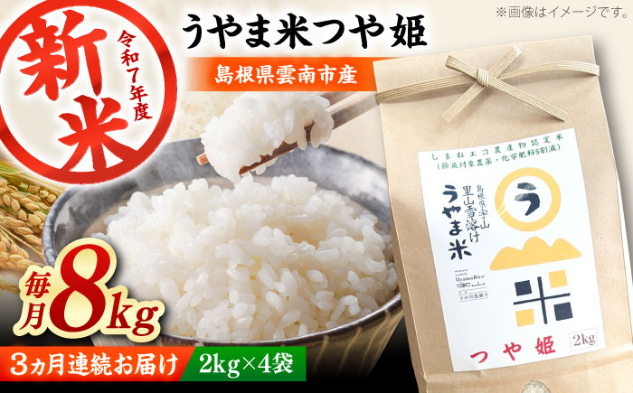 【全3回定期便】神話の里/吉田町「うやま米」つや姫 8kg（2kg×4） [AIDB090]
