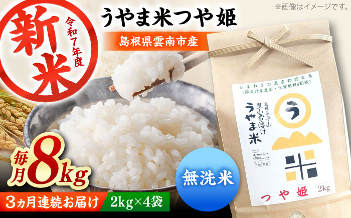 【全3回定期便】【無洗米】神話の里/吉田町「うやま米」つや姫 8kg（2kg×4）[AIDB096]