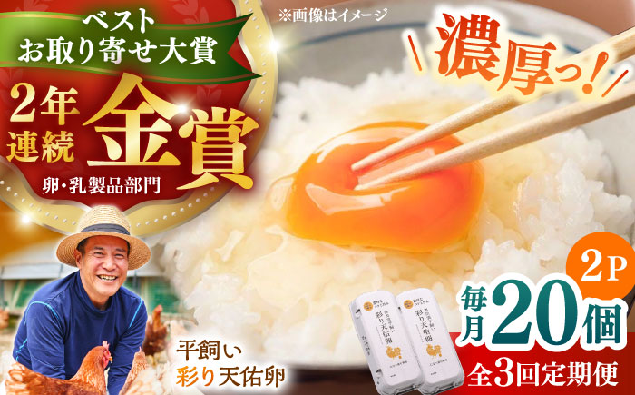 【全3回定期便】黄身の濃厚なコクと白身の甘み！たたらの里平飼い 彩り天佑卵 20個入り（10個×2P）たまご 卵 放牧卵 平飼い卵 新鮮 国産 島根県雲南市/株式会社たなべたたらの里（たなべ森の鶏舎） [AIDL012]