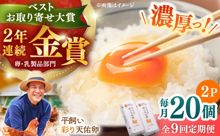 【全9回定期便】黄身の濃厚なコクと白身の甘み！たたらの里平飼い 彩り天佑卵 20個入り（10個×2P）たまご 卵 放牧卵 平飼い卵 新鮮 国産 島根県雲南市/株式会社たなべたたらの里（たなべ森の鶏舎） [AIDL014]