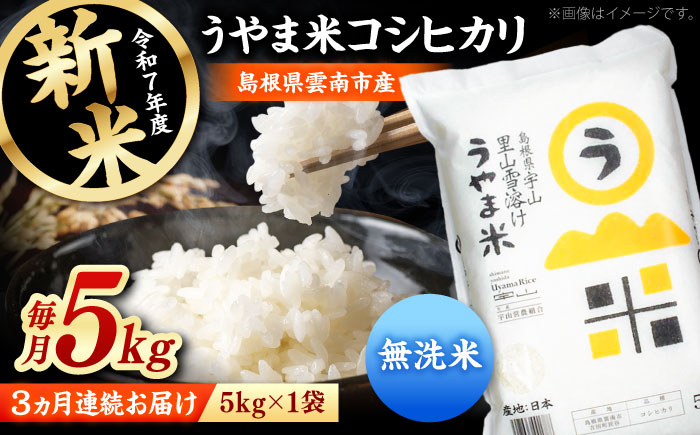 【全3回定期便】【無洗米】神話の里/吉田町「うやま米」コシヒカリ 5kg（5kg×1）新米 白米 精米 コメ 島根県雲南市/有限会社藤本米穀店 [AIDB083]