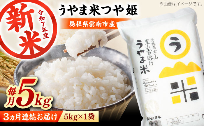 【全3回定期便】神話の里/吉田町「うやま米」つや姫 5kg（5kg×1）新米 白米 精米 コメ 島根県雲南市/有限会社藤本米穀店 [AIDB089]