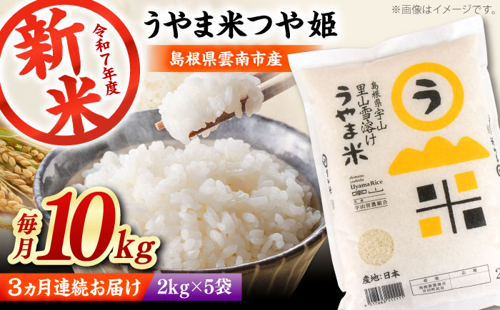 【全3回定期便】神話の里/吉田町「うやま米」つや姫 10kg（2kg×5）新米 白米 精米 コメ 島根県雲南市/有限会社藤本米穀店 [AIDB091]
