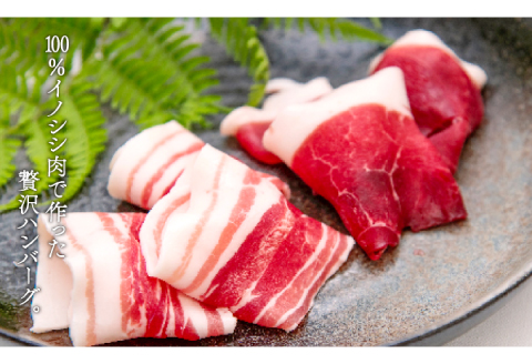 イノシシ肉のハンバーグ 4袋セット【ハンバーグ 75g×8個 2個入り×4袋 肉 猪肉 100%使用 加工品 冷凍食品 冷凍のまま調理可能 ソース不要 調味料不要 簡単調理 ジビエ 蒸し焼き 初心者におすすめ】