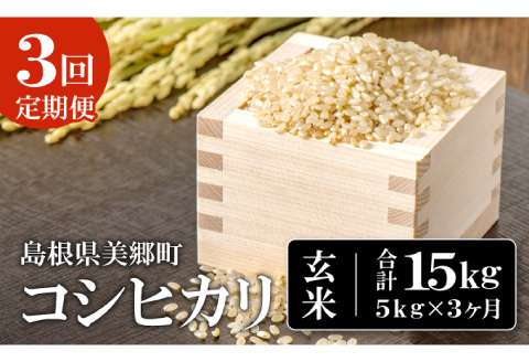 【定期便3ヶ月】令和5年産 石見地方 美郷町産 コシヒカリ 玄米 5kg【令和5年度産 定期便 3回定期 米 玄米 ブランド米 こしひかり 5kg×3回 合計15kg 2023年産】