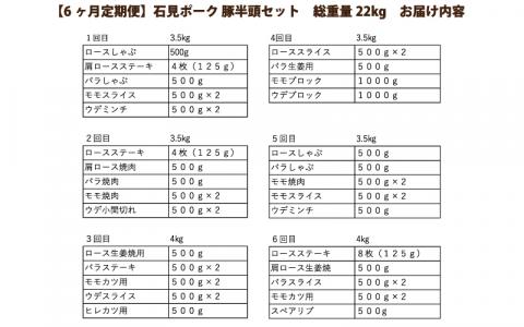 【6ヶ月定期便】豚肉 石見ポーク 豚半頭セット　総重量22kg！