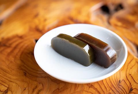 まめ茶と緑茶のティーバッグと茶葉をつかった羊羹2種セット