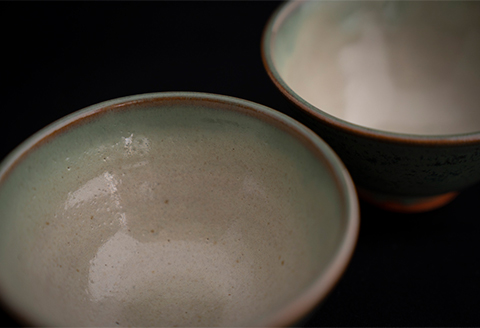 【青山窯】深い緑の錆浅葱色が美しい綾焼き(飯碗2個セット)
