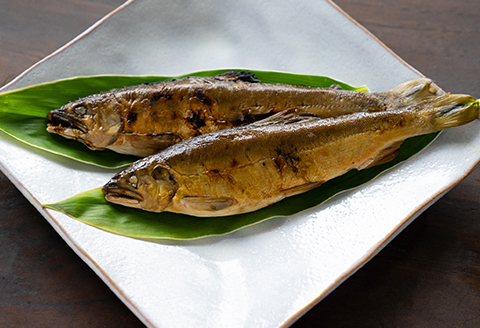 〈清流・高津川産〉香味豊かな天然鮎の炭火塩焼き1匹入りレトルト×2袋
