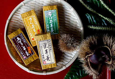 【食べ比べ】「純栗」「あずき」「ざら茶」「そば茶」羊羹〈ミニ〉4本セット