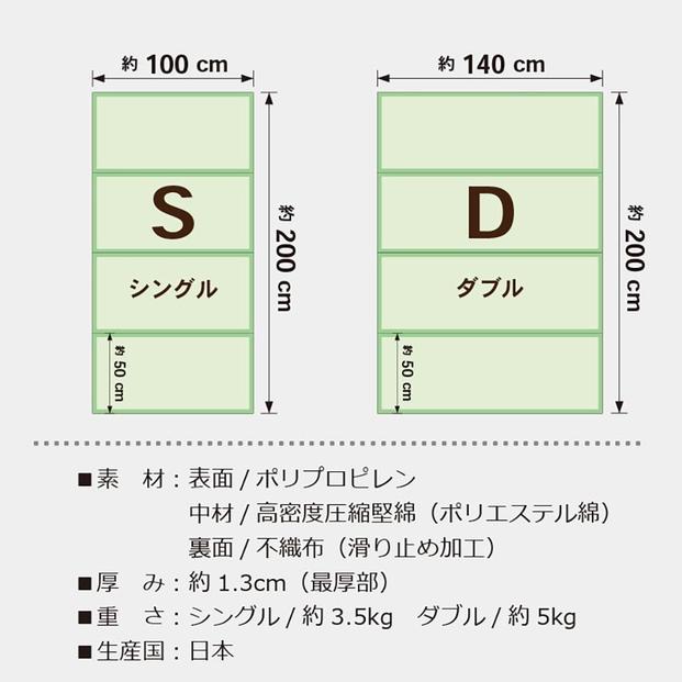 【国産】畳 マットレス【ダブル／ミックスベージュ】約140×200cm 厚み:約1.3cm（最厚部）置き畳 ユニット畳 4つ折れ 樹脂製 カビ対策 底冷え対策 オールシーズン 新生活 水拭きOK たためる【悠久Ｄ】