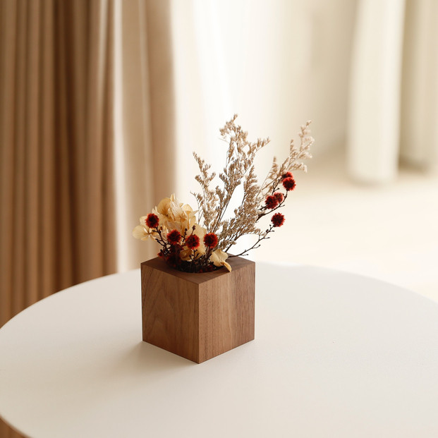 木製キャンドルホルダー キューブ型 ウォールナット LEDキャンドル専用