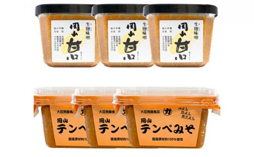 【セット】岡山甘口 500g×3個 岡山テンペみそ 300g×3個