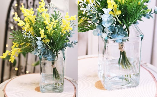 水換え不要!! 「ミモザとユーカリ」花瓶とセットの花束 マジカルウォーター【ハンドメイド ミモザリース リース ドライフラワー ミモザ お花 花 岡山県 倉敷市 おすすめ 人気】