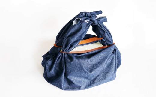 児島セルビッチデニム 風呂敷 （レザーバッグホルダー付き ）【デニム風呂敷 デニム レザーバッグ 手提げバッグ バック 高品質レザー 岡山県 倉敷市 おすすめ 人気】