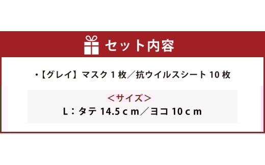 夏用ハイブリッドマスク1枚と抗ウイルスシート10枚【グレイ】Lサイズ