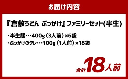 『倉敷うどん ぶっかけ』ファミリーセット(半生) 18人前 うどん 麺類 麺 半生 半生麺 ぶっかけうどん タレ つゆ 岡山県 倉敷市