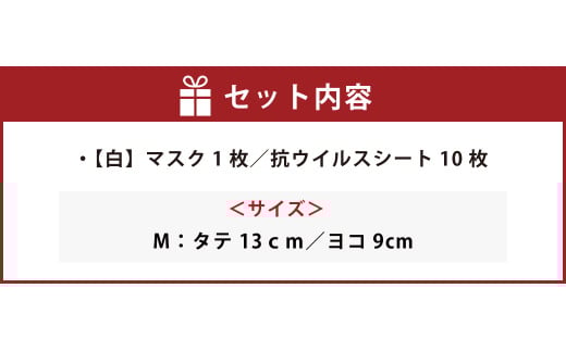 夏用ハイブリッドマスク1枚と抗ウイルスシート10枚【白】Ｍサイズ