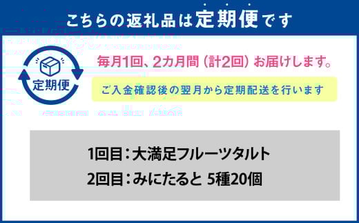 【定期便】倉敷市からこだわりの強いオーナーが作ったタルトを2回、2か月に分けてお届け フルーツたっぷりの大満足フルーツタルトと かわいらしいミニタルト20個入り【ケーキ タルト フルーツ スイーツ フルーツタルト 人気スイーツ 人気タルト 岡山県 倉敷市 おすすめ 人気】