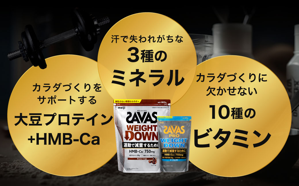 ザバスプロウエイトダウンお試しセットA（ウエイトダウンチョコレート風味800ｇ・ウエイトダウンヨ－グルト風味280ｇ）【SAVAS ザバス プロテイン 人気プロテイン 明治プロテイン 健康 健康食品 美容 ボディメイク 体づくり 筋トレ 岡山県 倉敷市 人気 おすすめ】