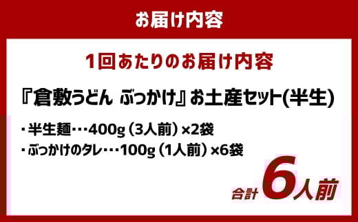 【3ヶ月定期便】『倉敷うどん ぶっかけ』お土産セット(半生) 6人前×3回 うどん 麺類 麺 半生 半生麺 ぶっかけうどん タレ つゆ 岡山県 倉敷市