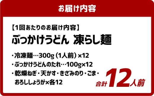 【12ヶ月定期便】ぶっかけうどん 凍らし麺 12人前×12回 うどん 麺類 麺 冷凍 ぶっかけうどん タレ つゆ 岡山県 倉敷市