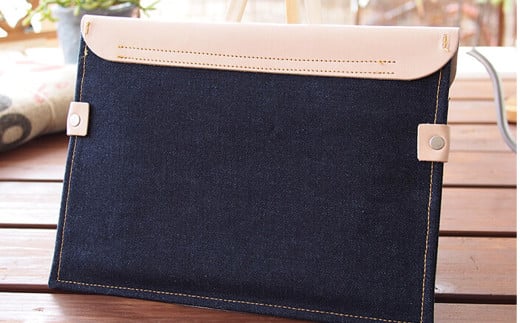【刻印なし】児島デニム×本革 タブレットスリーブ ( iPad/iPadPro・タブレット対応 )【デニム デニム製 iPad iPadPro カバー タブレットスリーブ タブレット 岡山県 倉敷市 おすすめ 人気】