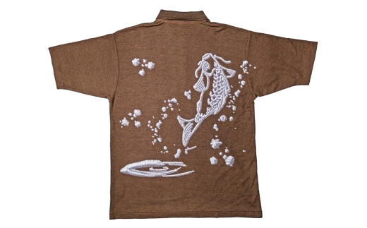 倉敷染　272SD半袖ポロシャツ昇り鯉刺繍調プリント入　ブラウン