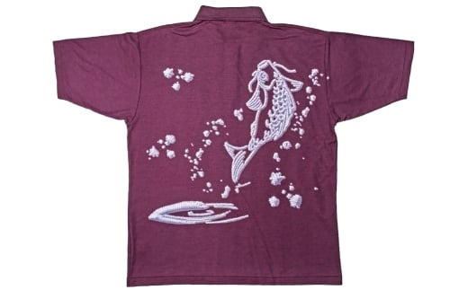 倉敷染　272SD半袖ポロシャツ昇り鯉刺繍調プリント入　エンジ