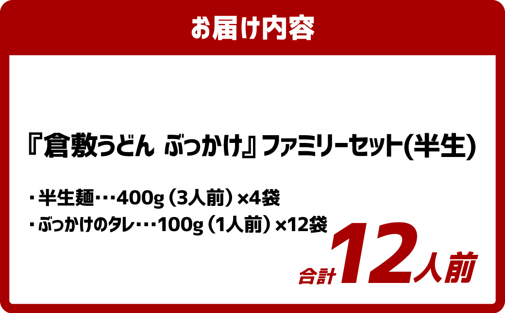 『倉敷うどん ぶっかけ』ファミリーセット半生12人前【うどん 人気うどん ぶっかけうどん ファミリー 家族用 ぶっかけ 岡山県 倉敷市】