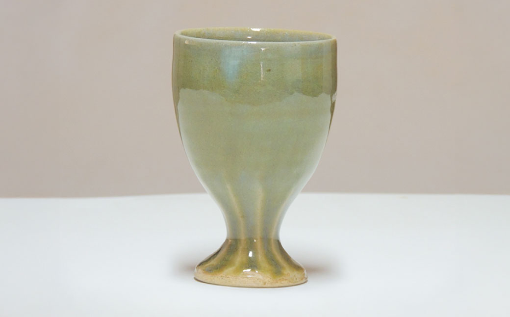 マスカット釉ワイン坏 グラス 杯 古木灰 灰釉陶器 陶器 天然灰 岡山県 倉敷市