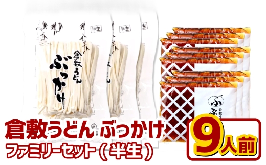 『倉敷うどん ぶっかけ』ファミリーセット(半生) 9人前 うどん 麺類 麺 半生 半生麺 ぶっかけうどん タレ つゆ 岡山県 倉敷市