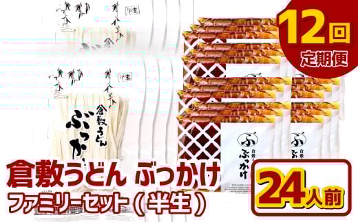 【12ヶ月定期便】『倉敷うどん ぶっかけ』ファミリーセット(半生) 24人前×12回 うどん 麺類 麺 半生 半生麺 ぶっかけうどん タレ つゆ 岡山県 倉敷市