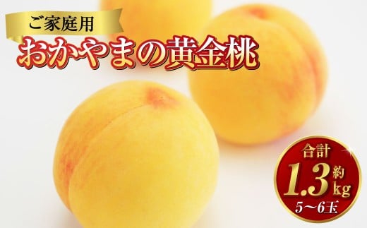 《ご家庭用》 おかやまの黄金桃 5～6玉 （約1.3kg） もも 桃 黄金桃 岡山県産 国産 フルーツ スイーツ 大玉 果肉 美味しい 甘い 柔らかい 岡山県 倉敷市 【2026年8月下旬～9月下旬発送予定】