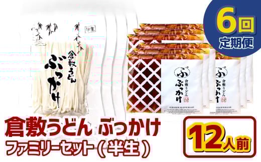 【6ヶ月定期便】『倉敷うどん ぶっかけ』ファミリーセット(半生) 12人前×6回 うどん 麺類 麺 半生 半生麺 ぶっかけうどん タレ つゆ 岡山県 倉敷市