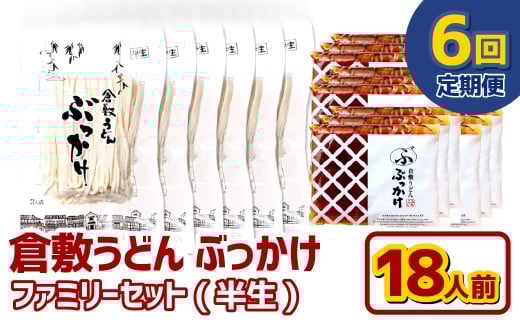 【6ヶ月定期便】『倉敷うどん ぶっかけ』ファミリーセット(半生) 18人前×6回 うどん 麺類 麺 半生 半生麺 ぶっかけうどん タレ つゆ 岡山県 倉敷市