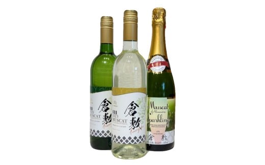 ふなおワイナリー マスカット・オブ・アレキサンドリア 3本詰合せ（やや甘口・やや辛口・やや甘口（スパークリングワイン）） 750ml×3本【ワイン スパークリングワイン ふなおワイナリー お酒 酒 さけセット商品 岡山県 倉敷市 人気 おすすめ】