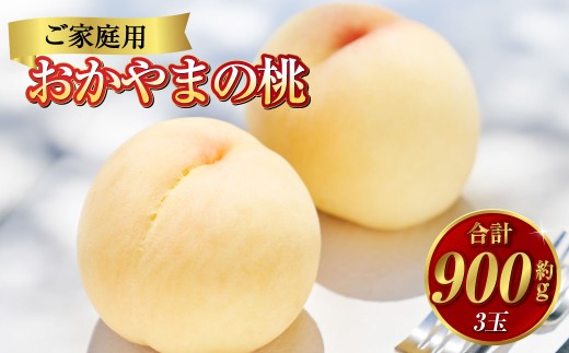 《ご家庭用》 おかやまの桃（大玉）3玉 （合計約900g） もも 桃 岡山県産 国産 フルーツ スイーツ 大玉 果肉 美味しい 甘い 柔らかい 岡山県 倉敷市【2026年7月上旬～8月下旬迄順次発送予定】