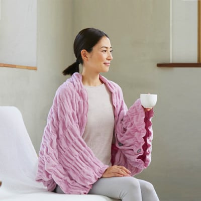 着る岩盤浴BSファイン　ふわふわレムケット肩掛け　ピンク