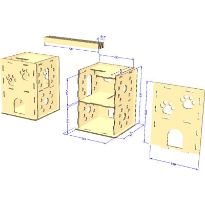 強化ダンボール 猫が選んだ【ニャンだ!!ねこハウス】2戸用 爪とぎブリッジ付