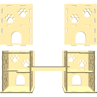強化ダンボール 猫が選んだ【ニャンだ!!ねこハウス】2戸用 爪とぎブリッジ付