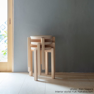 ヒノキのラウンドスツール　TSUYAMA FURNITURE