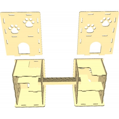 強化ダンボール 猫が選んだ【ニャンだ!!ねこハウス】2戸用 爪とぎブリッジ付