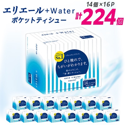 エリエール +Water(プラス ウォーター)ポケットティシュー 14組14個×16P(224個)【配送不可地域：離島・北海道・沖縄県】